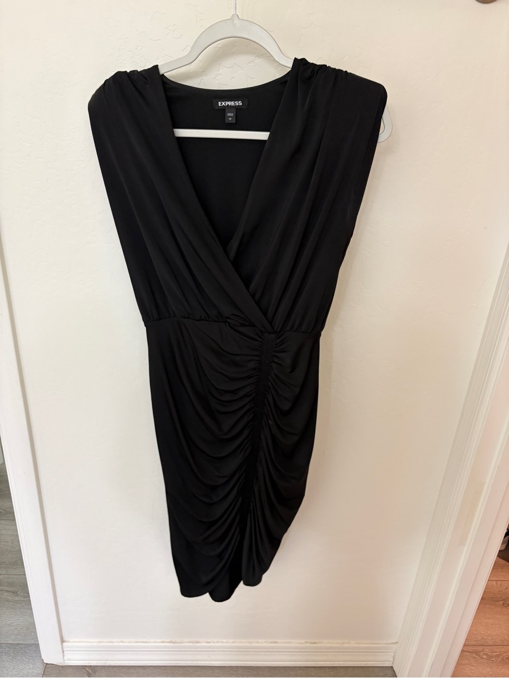 Express Black Ruched V-Neck Women's Dress